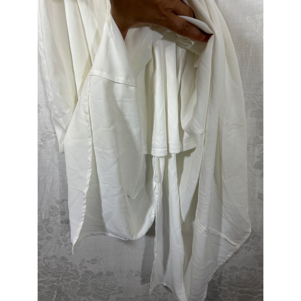 Entro Midi Dress Large White Puff Sleeve Belted Pleated - Picture 6 of 13